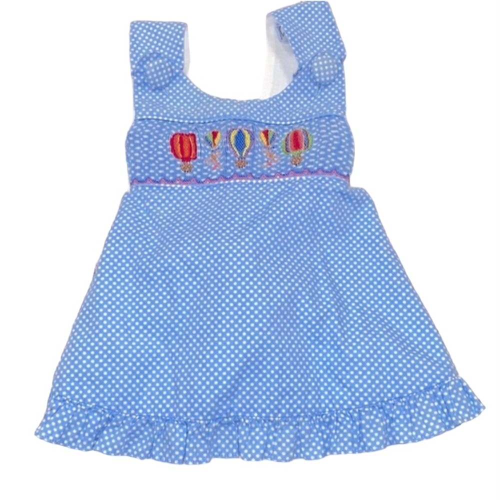 Three Sisters blue checkered embroidered dress size 6 months
